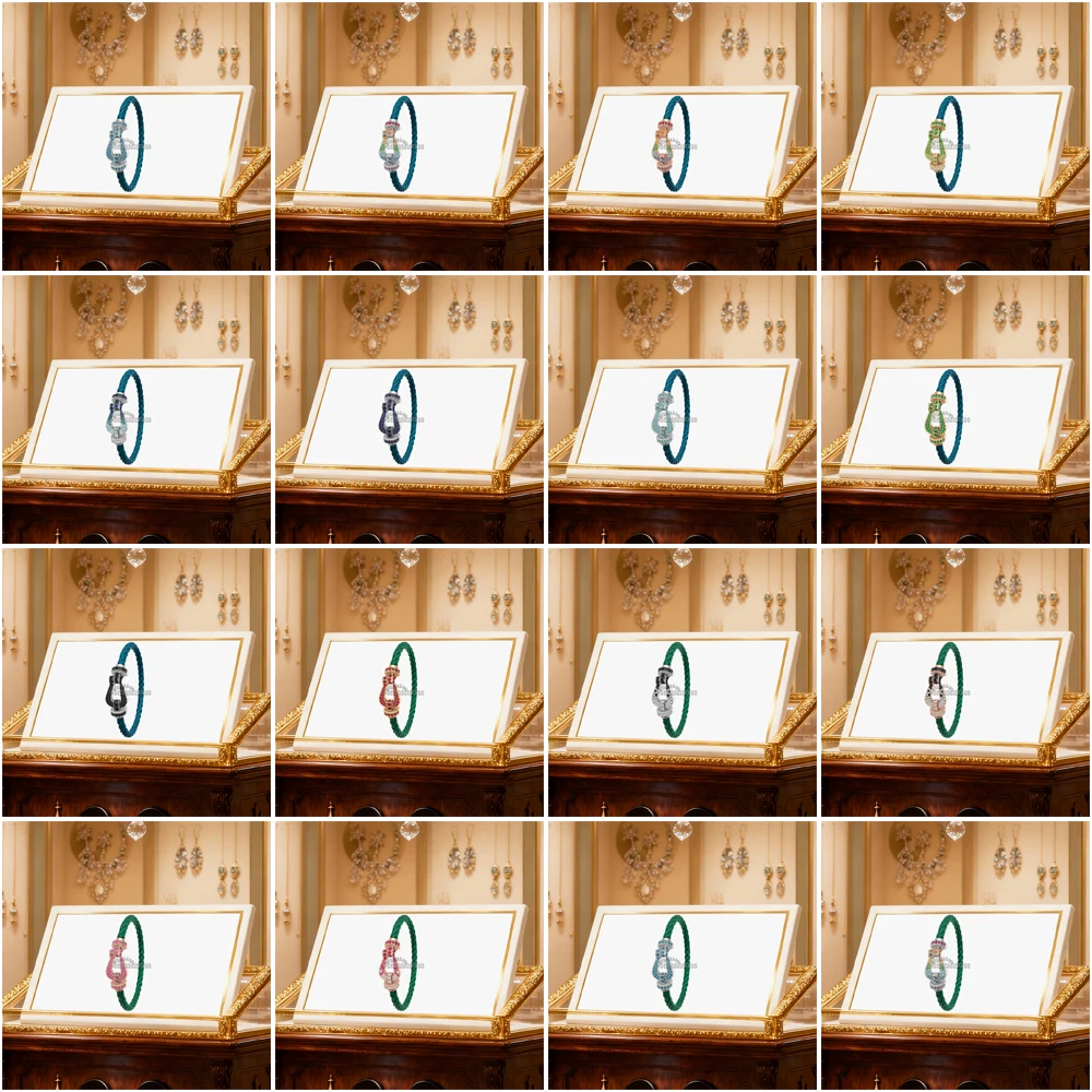 

Gryan New 925 Silver Colorful Full Zircon Large Horseshoe Nylon Bracelet Female Daily Wear Party Gifts Luxurious Couple Jewelry