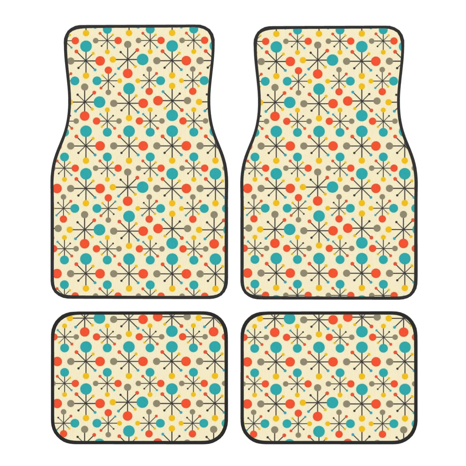 Mid Century Fifties Modern Atomic Retro Print Car Floor Mats Durable Carpet Mat 4pcs with Anti-Slip Backing Fit for SUV Trucks