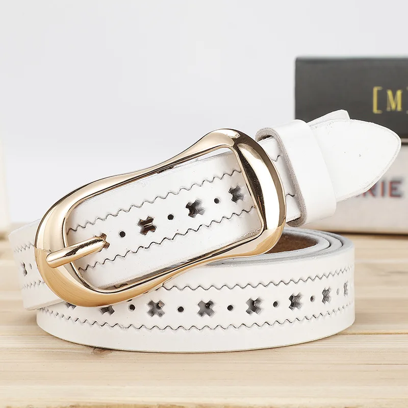 2.4CM X 105CM 2PCS Golden Buckle Cowhide Belt New Ladies Korean Versatile Pin Decorative Factory Cheap Outlet Red Luxury 2026