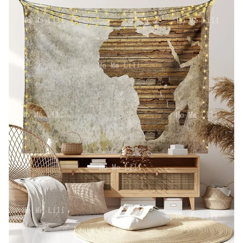 Thème de géographie africaine King Size Grunge Vintage tapisserie en bois planche et carte impression numérique couvre-lit suspendu couverture de lit mur