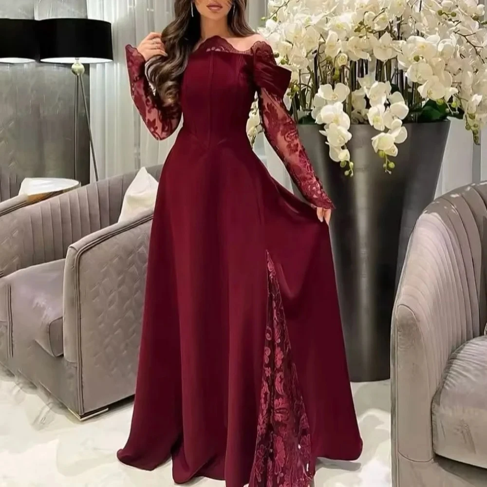 

Бордовое кружевное платье с длинными рукавами на заказ Вечерние платья Pastrol Унисекс Джерси Ретро Дубай Саудовская Аравия Пром по индивидуальному заказу