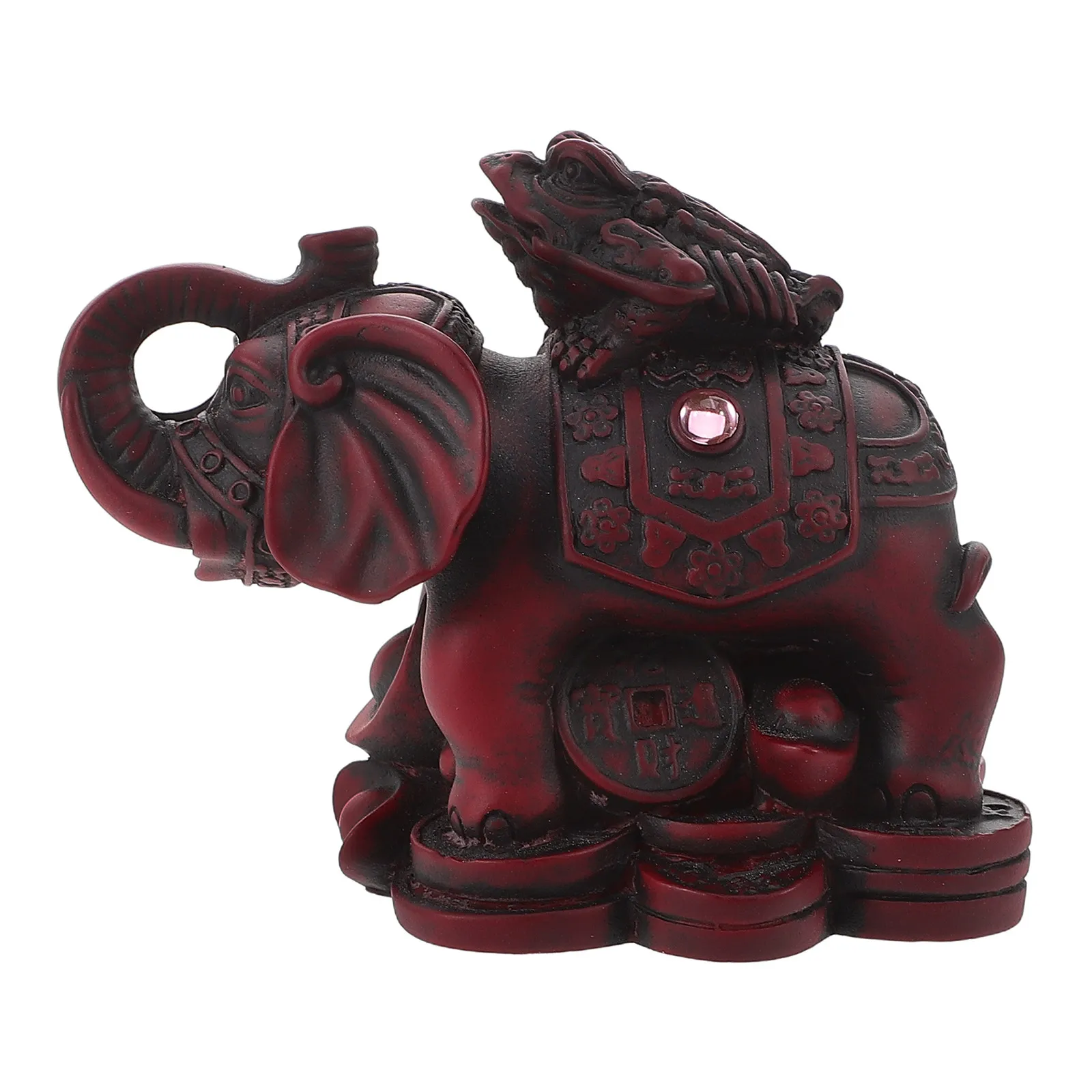 Resin Elephant Statue Feng Shui Fortune Frog Symbol Prosperity Miniature Home Decoration Resin Figurine Elephant Decor