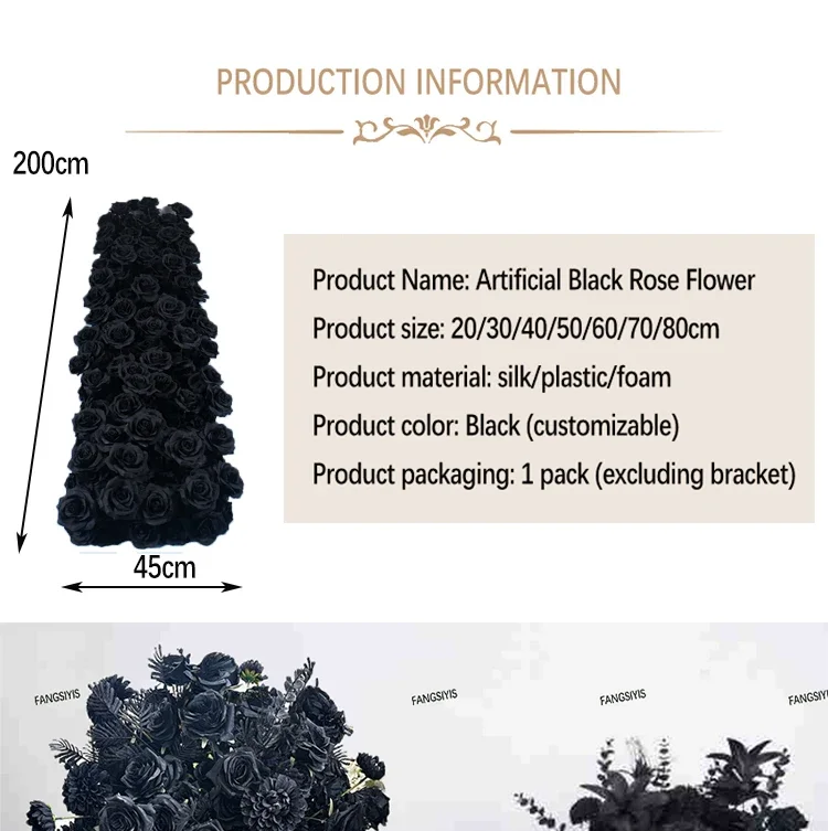 Schwarze Künstliche Blumenreihe Tischläufer Sofa Boden Blumenarrangement Hochzeit Hintergrund Dekoration Blumen Party Bankett Event Requisiten – Detail 2