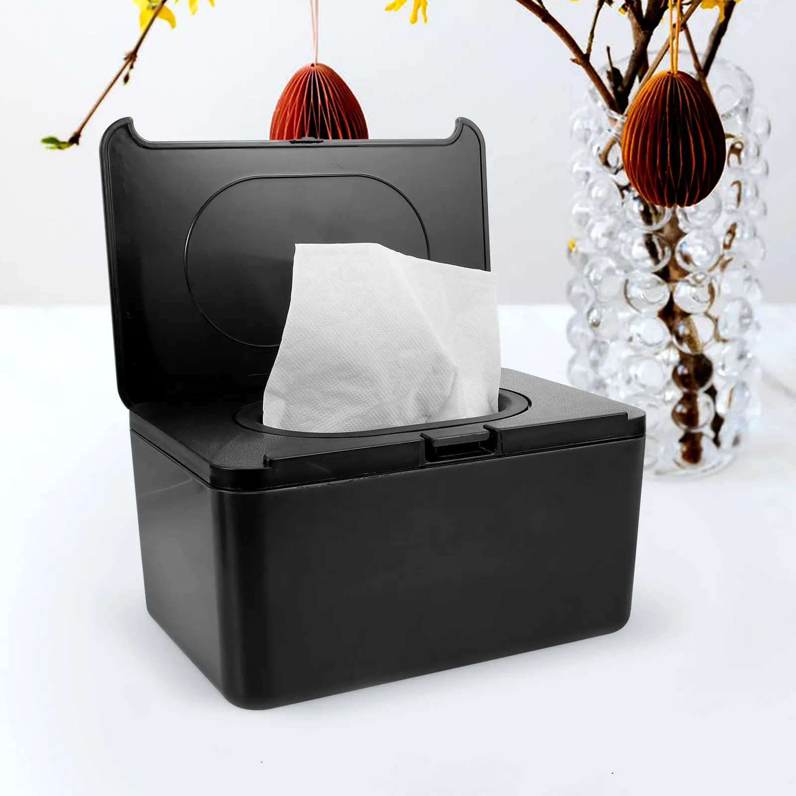黒色プラスチックティッシュボックスカバー長方形デスクトップナプキンホルダーオフィスリビングルームおむつワイプディスペンサーティッシュ収納ボックス