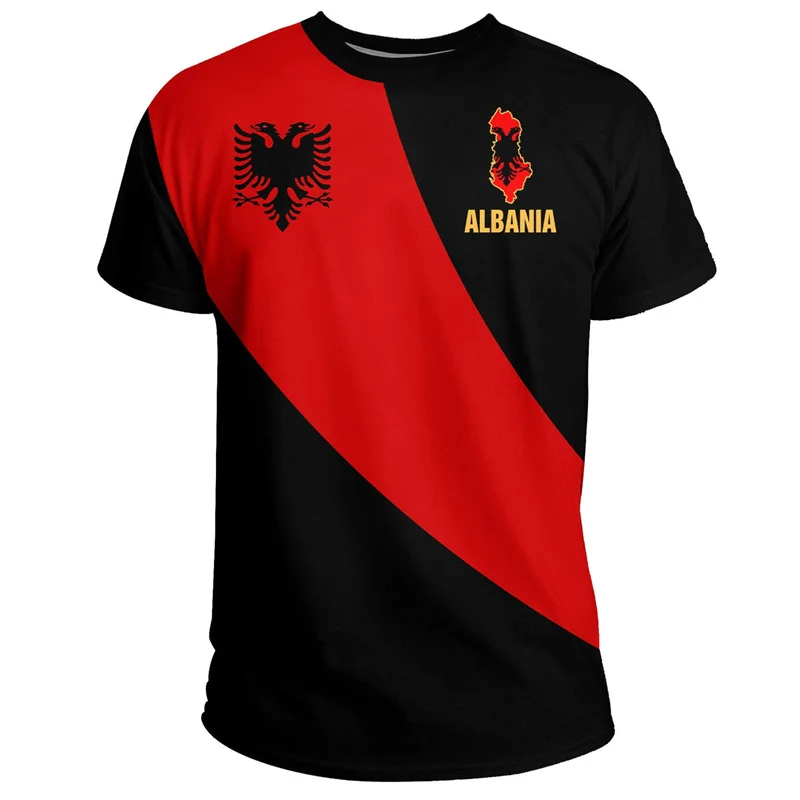 

Albania flag graphic t-shirt eagle round neck short sleeve 3D print t-shirt tops men's clothing casual football jersey t-shirt