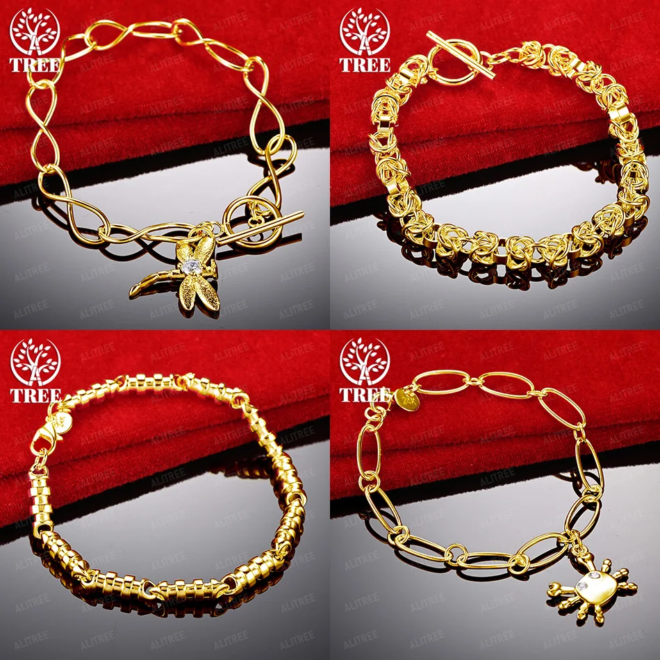 Charm Luxury 18k Gold Dragonfly Crab Keel Chain Bamboo Bracelet Men Women Birthday Christmas Party Gift Cute Jewelry Accessories