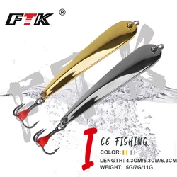 FTK Spoon Ice Fishing Lure 5g/7g/11g 43mm/53mm/63mm 1pcs Metal Allumen Fishing Bait Spinner Bait Treble Hook Hard lures