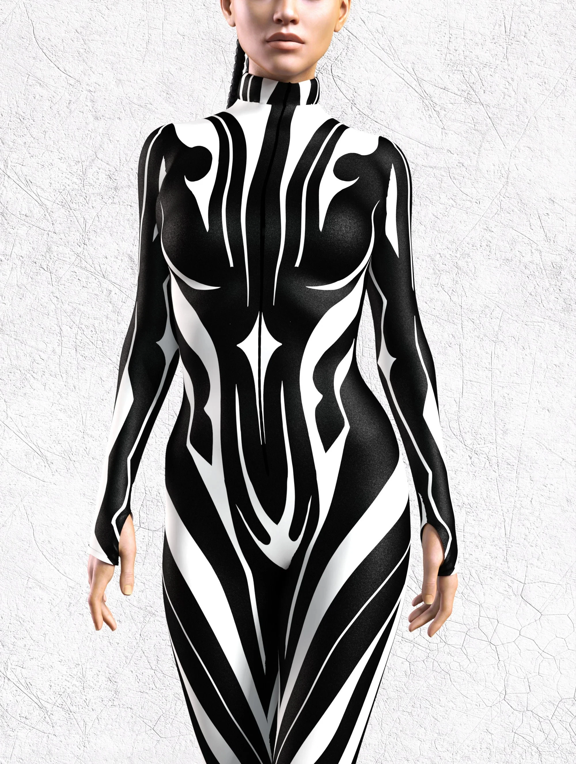 Damen Kunst Unregelmäßige Linien Jumpsuit Catsuit Farbig Bedruckter Sexy Bodysuit Karneval Halloween Party Cosplay Zentai Anzug Rave Outfit – Detail 14