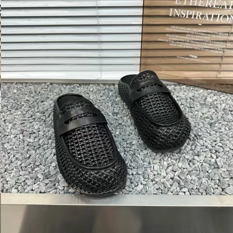 2026 Summer New Men Slippers Woven Wedge Thick Sole Sandals Minimalist Fashion Versatile Luxury Sense Casual Slide Sandals
