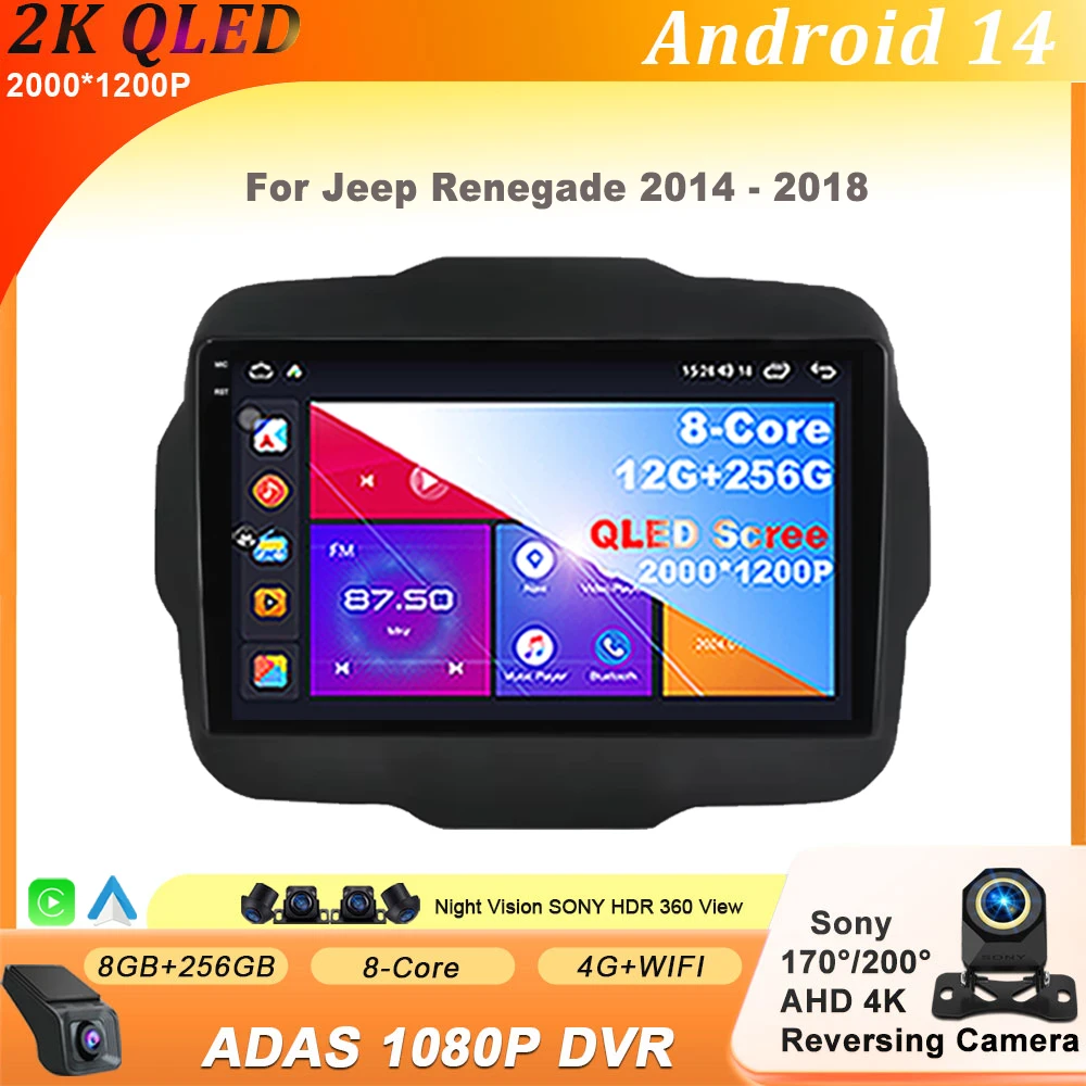 

Android 14 For Jeep Renegade 2014 - 2018 Carplay Autoradio Car Radio Multimedia 8 CORE IPS QLED Navigation GPS 4G LET Head Unit