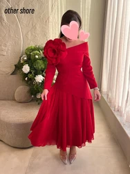 Other Shore Elegant Vintage Sweet Red Flowers Boat Neck A-Line Ruffle Customize Formal Occasion Prom Dress Evening Party Gowns