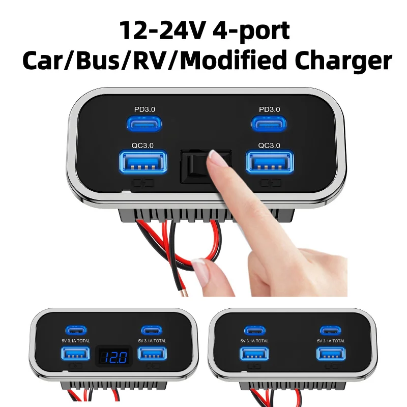 76 W Dual PD Dual QC3.0 Typ C USB Schnellladegerät 3.0 mit Schalter Schnellladung 4 Ports Power Panel für Bus ATV Auto LKW Marine – Detail 6