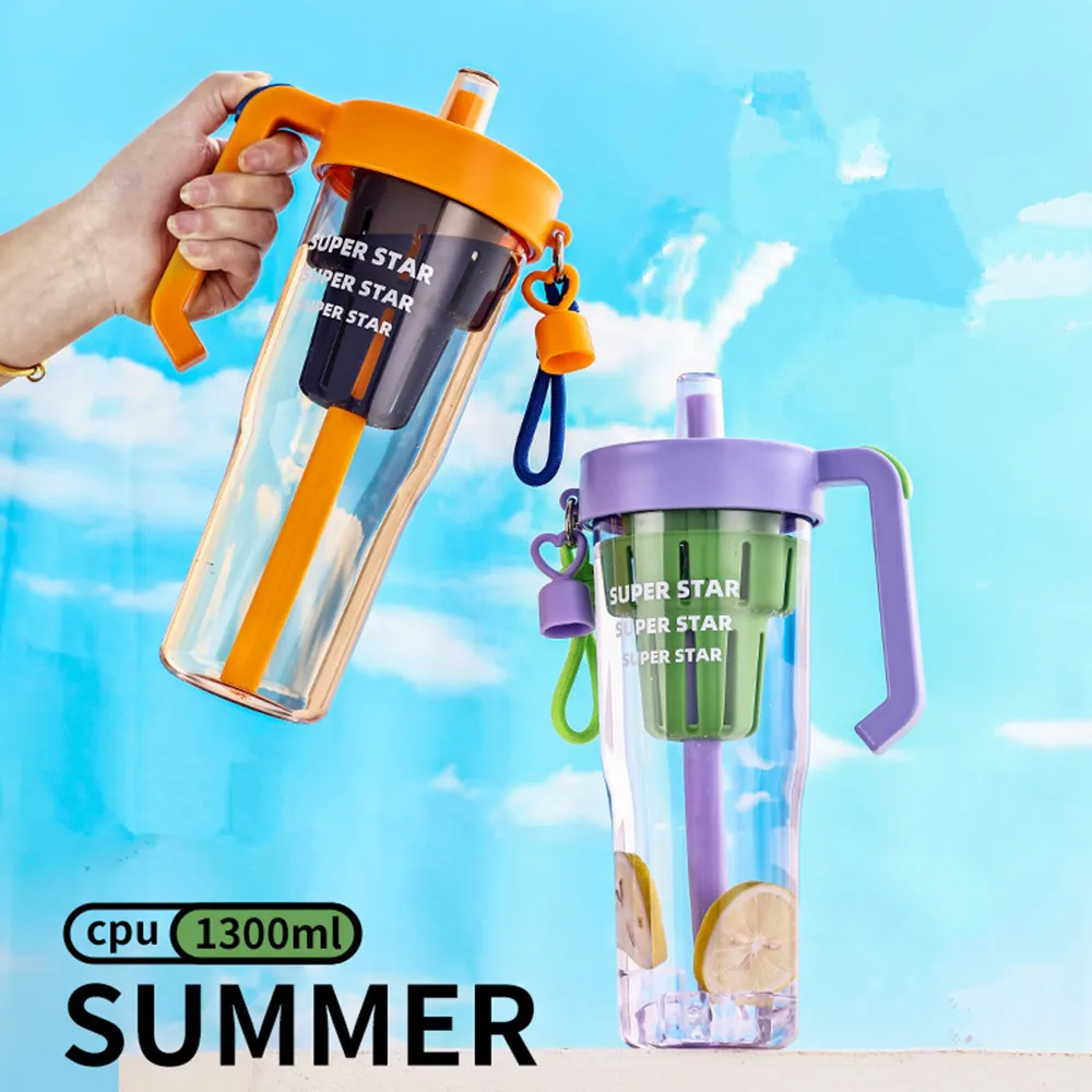 1300ML BPA-Free Summer Tumbler Plastic Water Bottle with Handle Straw And Tea Infuser for Outdoor Sports And Travel