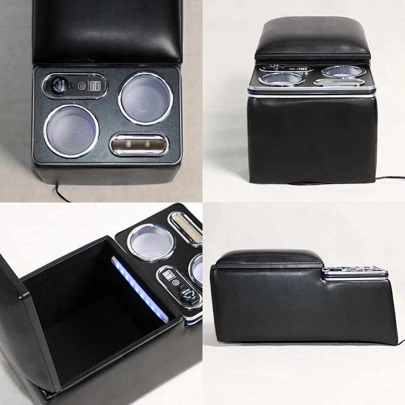 Universal Rear Armrest Box Storage Apartment Wireless Charging Cup Holders Armrest Console with Light