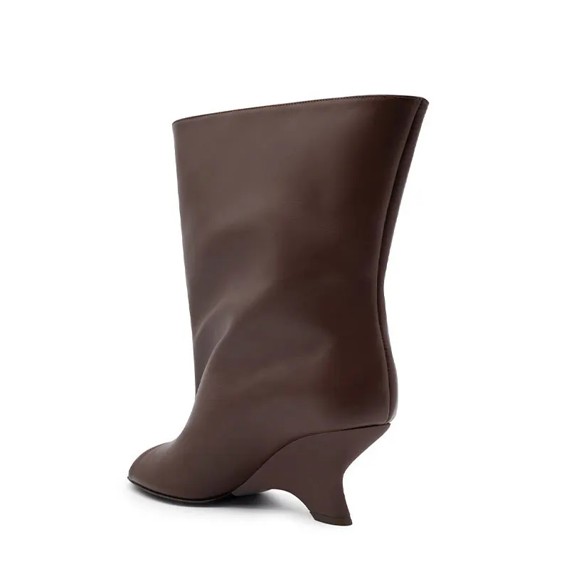 Women's Shoes New Niche Design Fish Mouth Special-shaped Wedge Heel Boots Fashionable Versatile Cool Boots Short Boots Women