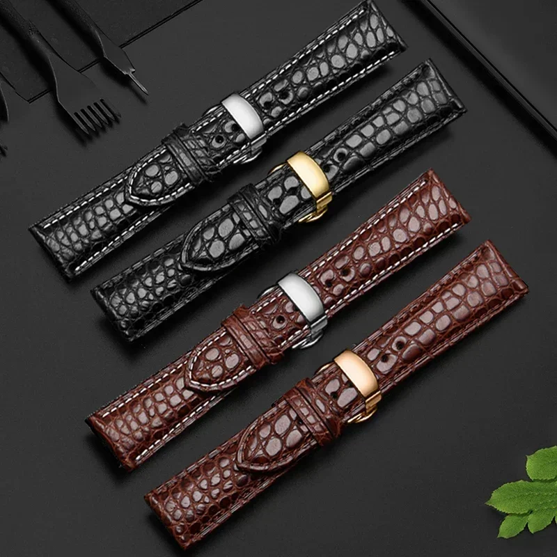 Double-Sided Crocodile Skin Men Women for Bao Po Bao Jia Jaeger-LeCoultre Omega Longines 18 19 22mm Genuine Leather Watch Strap