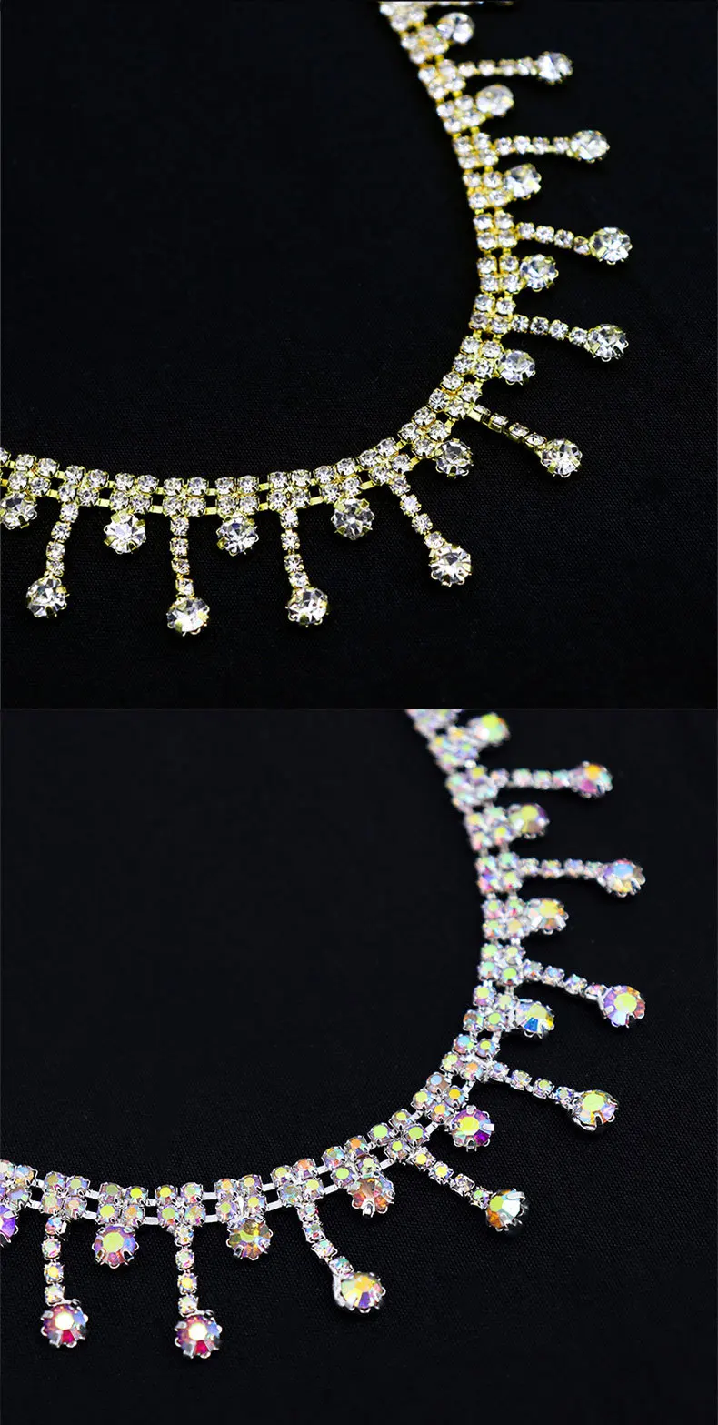 10 Yards Strass-Fransenbesatz, glitzernde Diamant-Strass-Quastenkette, Kristall-Nähzubehör, DIY-Hochzeitsgeschenk-Dekoration – Detail 4