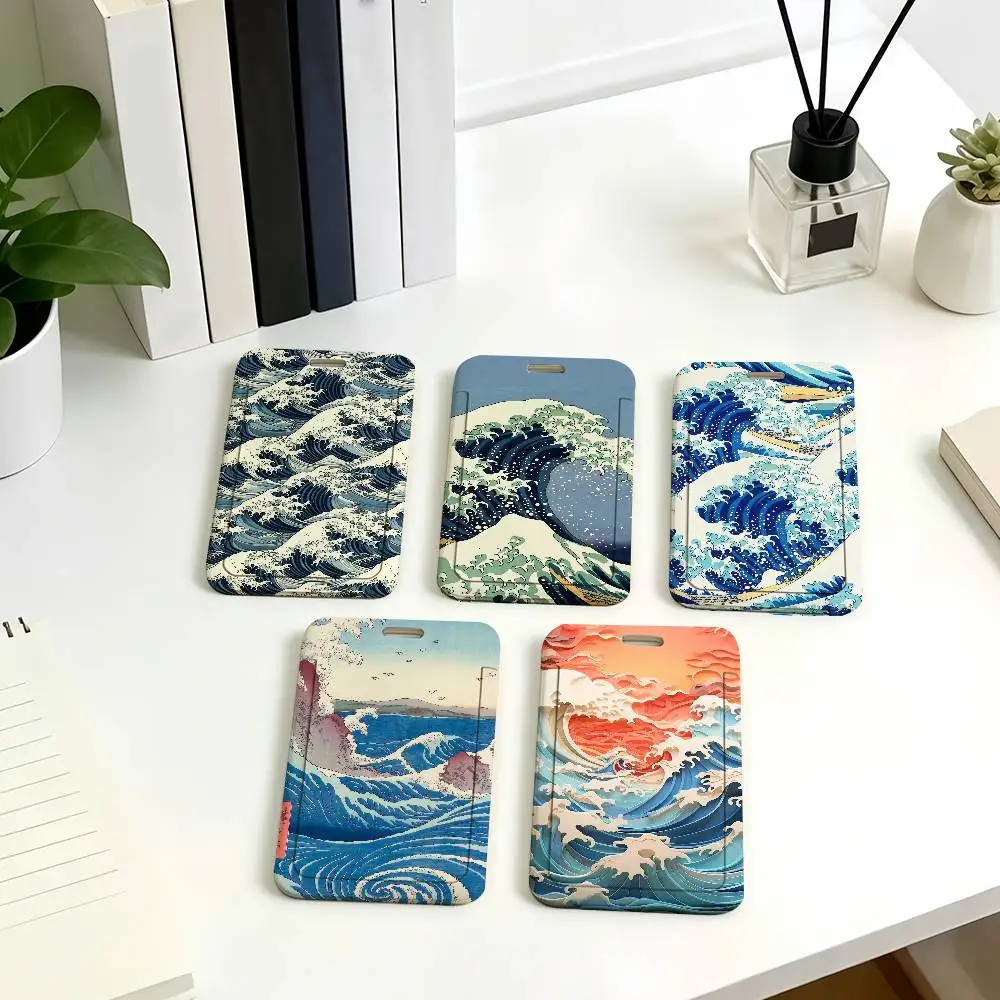 Art Katsushika Hokusai Card Holder Student ID Case Daily Use Subway Commute Work Cover Office School Bus Protector