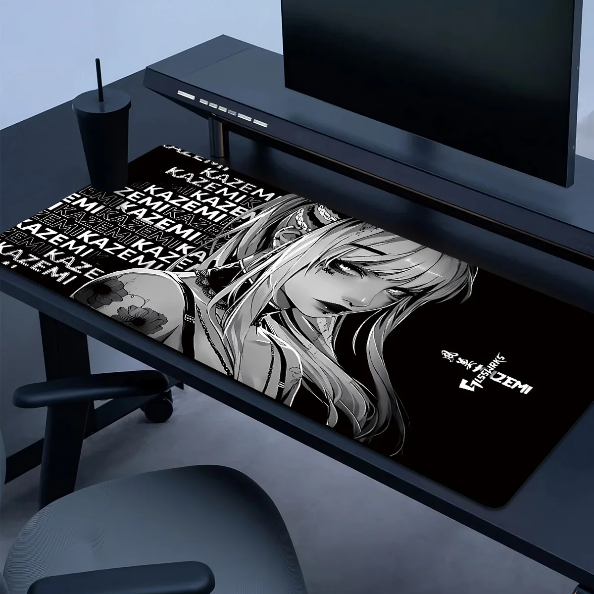 

XXL Black White Cool Girl Mouse Pad, Extended Non-Slip Rubber Gaming Desk Mat for Laptop Keyboard High Definition Protective Pad