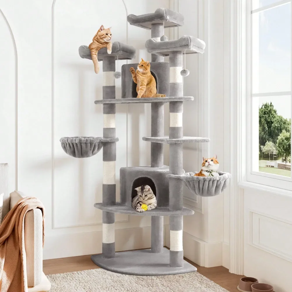 

73in FanShaped SpaceSaving Corner Cat Tower MultiLevel Tall Cat Tree For Indoor Kitties Cozy Baskets Condos House Perches Sisal