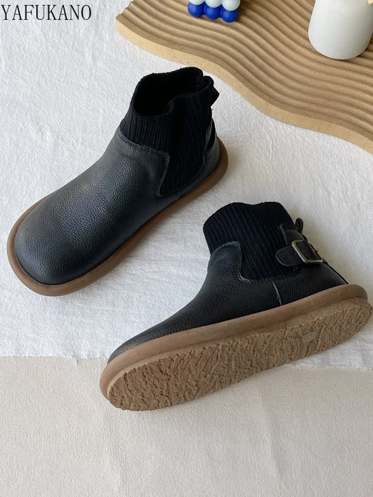 Literary Mori Girl Retro Knitted Wool Sock Boots Handmade Soft Sole Comfortable Short Boots Flat Heel Casual Student Ankle Boots
