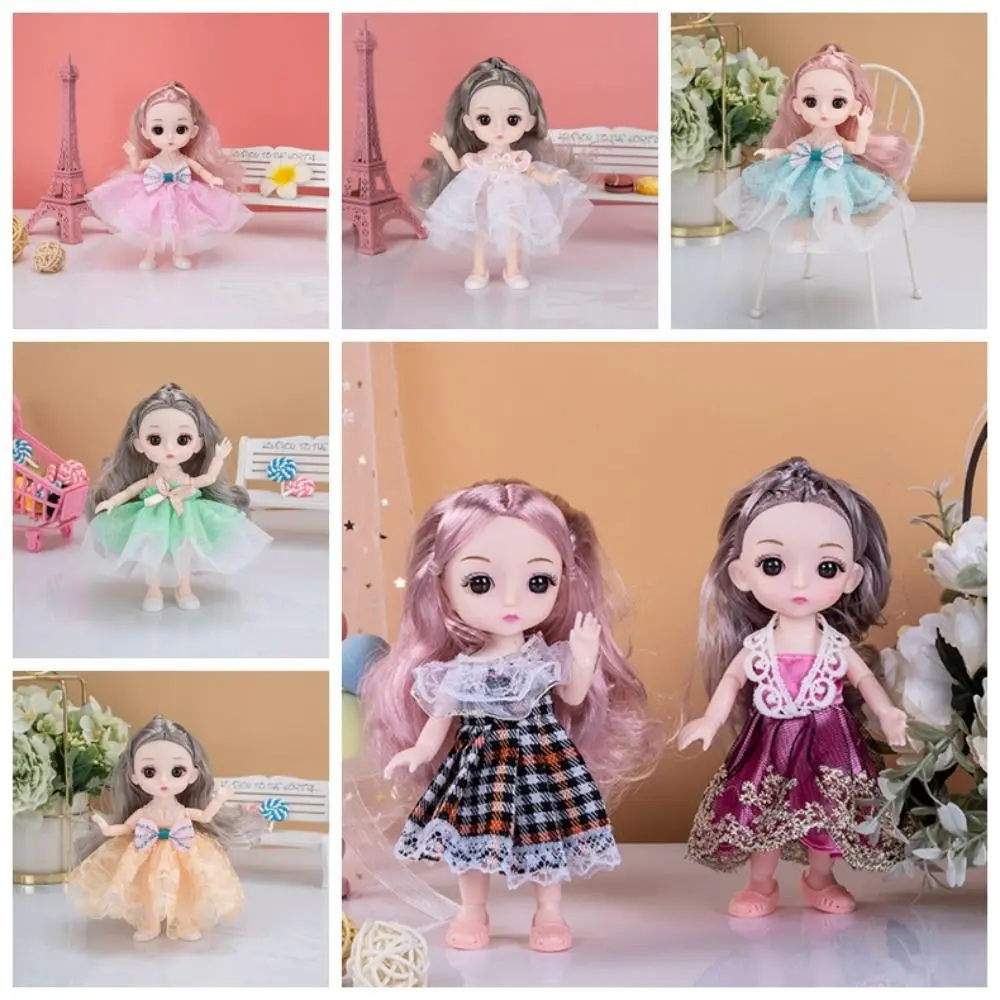 13 Joints Big Eyes Princess BJD Doll Movable Thick Hair 17cm Bjd Doll Sweet Korean Makeup Look 13 Movable Joints Mini Girl Toy