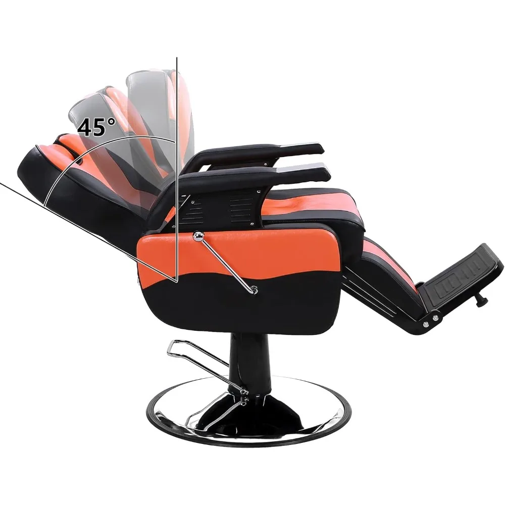 Heavy Duty Reclining Barber Chair, 360° Swivel & Height Adjustable & Supports Up To 440lbs, for Barber Shop & Beauty Salon