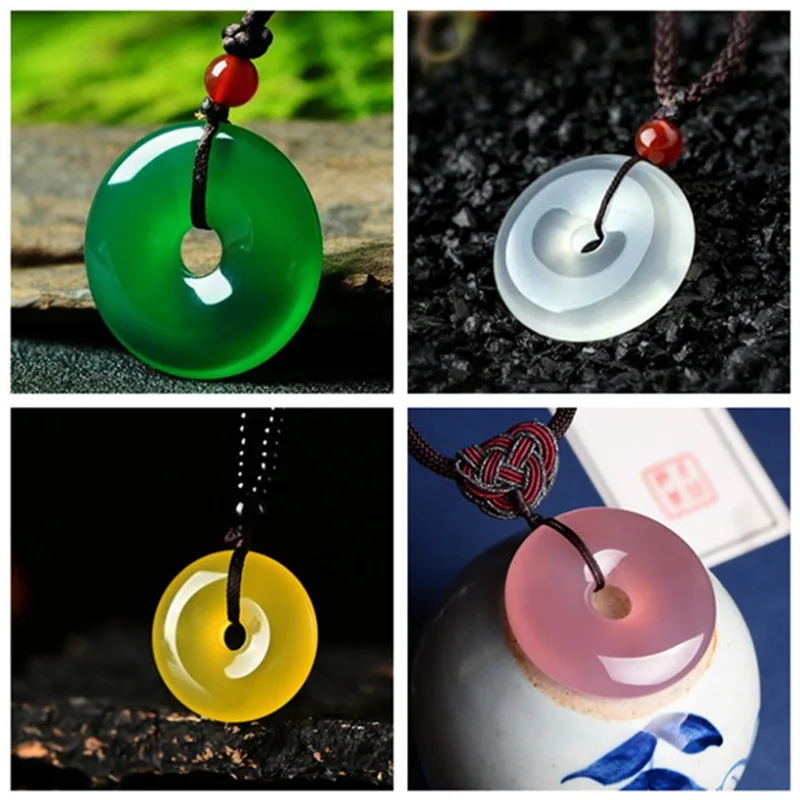 Natural Green Jade Round Necklace Women Fine Jewelry Genuine Myanmar Jadeite White Pink Yellow Red Jades Donut Pendant Necklaces