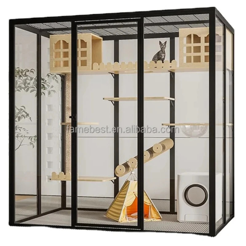 2023 New Hot Sale Luxury Cat Villa Nest Bed Pet Cat Showcase Cage Indoor Cattery Cat House