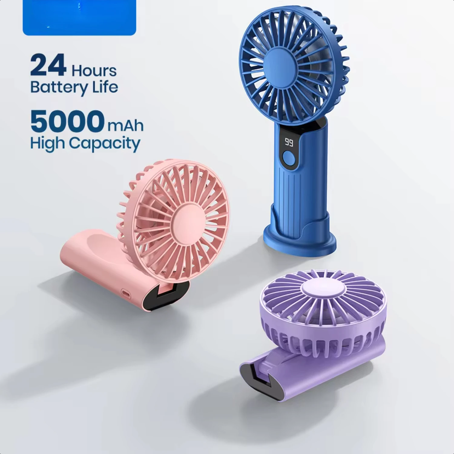 

Portable Hand Held Fan,5000mAh 2-IN-1 Neck HandHeld Fan 180° Foldable Whisper-Quiet Brushless Motor Comes with Hanging Rope