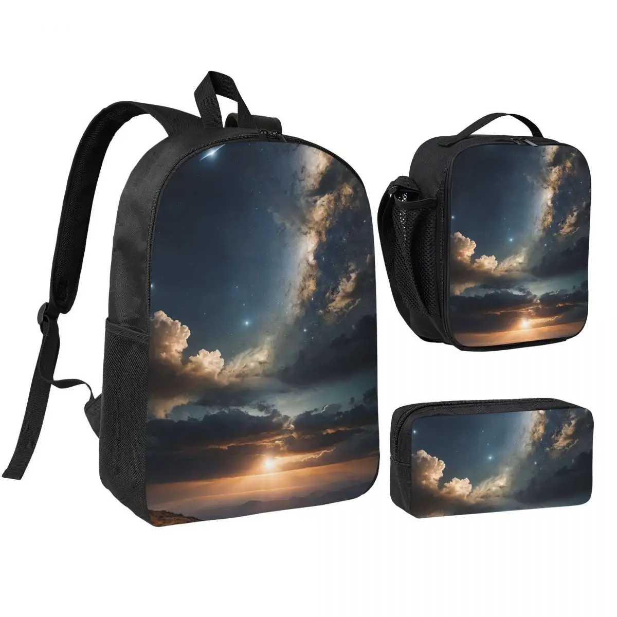 Starlit Sky Milky Way Starry Backpack Student BookBag School Bag Shoulder Bags 3ps Insulated Lunch Bag Pencil Case