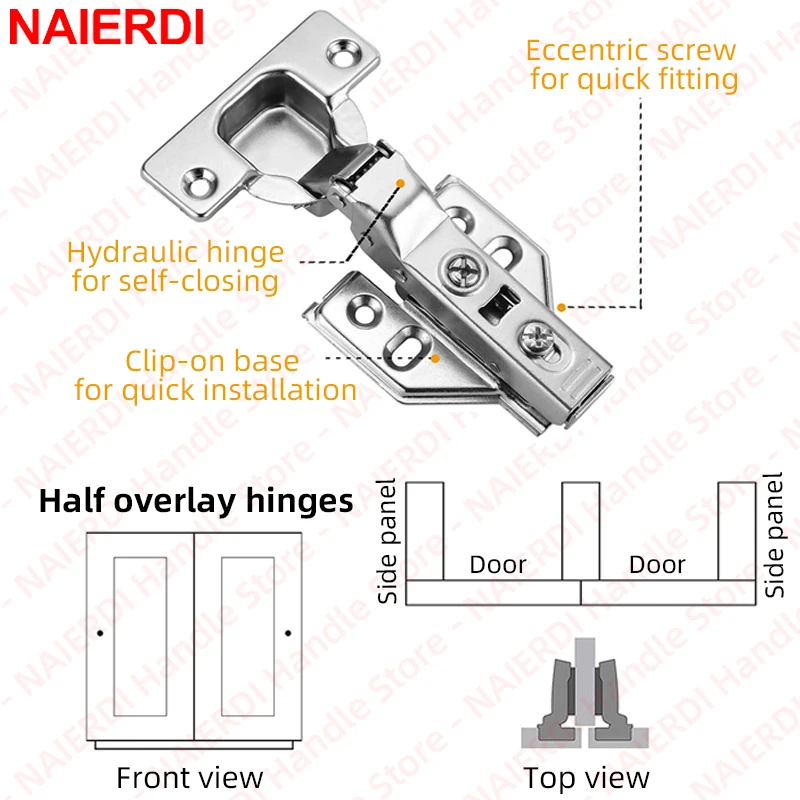 NAIERDI 4 Pieces Soft Closing Cabinet Hinges Stainless Steel Hydraulic Hinge for Furniture,Cabinet and Doors