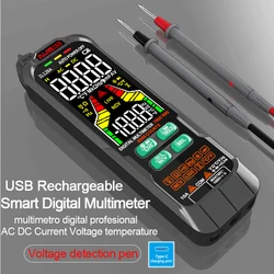 Profissional Multímetro Digital Inteligente, AC DC Corrente, Caneta Detector de Tensão, Temp Capacitância, Auto Range Tester, USB Charge