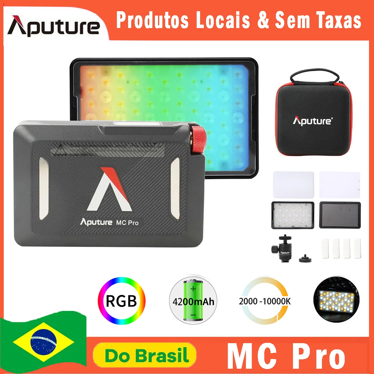 【Do Brasil】Aputure MC Pro Camera Lights RGBWW LED Video Lights Lensed Mini LED Panel Full Color Portable Photography Lighting