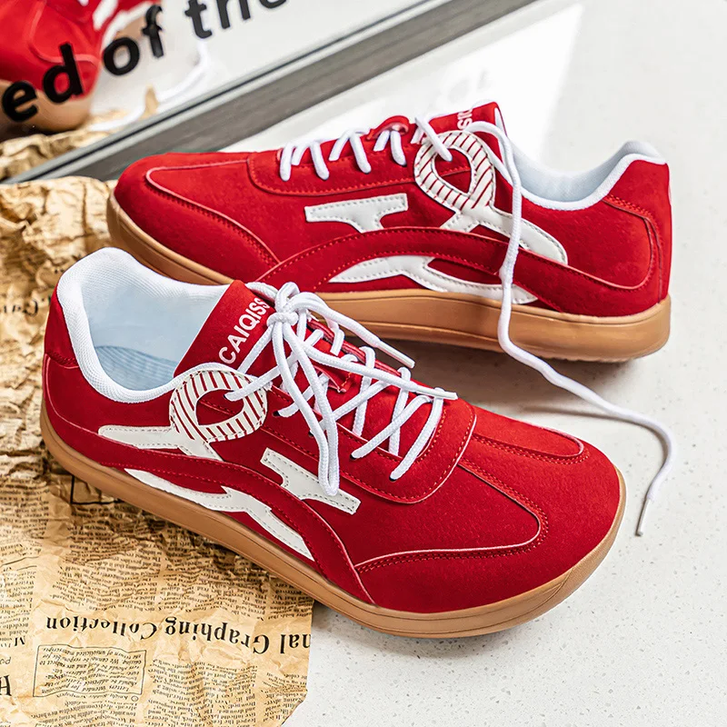 

Модные красные повседневные кроссовки, мужские удобные мужские кроссовки с широким носком, спортивная обувь на шнуровке с низким вырезом, мужская уличная нескользящая прогулочная обувь