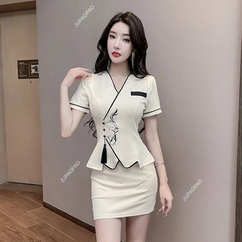 

Spa Uniform Slimming Beauty Salon Beautician Black Massage Work Clothes Fashion Hotel Clothing Sauna Foot Bath Technician Set