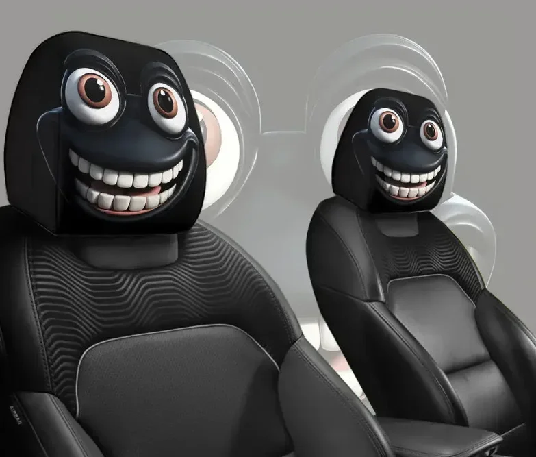 Two Pc Exaggerated Funny Car Headrest Covers Set Cartoon Face Expression Auto Seat Protectors Cool Novelty Car Decor Accessories