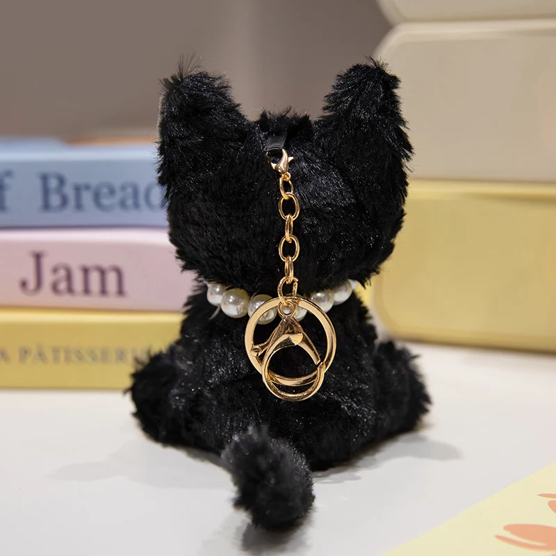 Kawaii Soft Egg Black Cat Plush Pendant Furry Cuddly Plushies Doll Stuffed Plush Toys Home Decor Kids Gift 