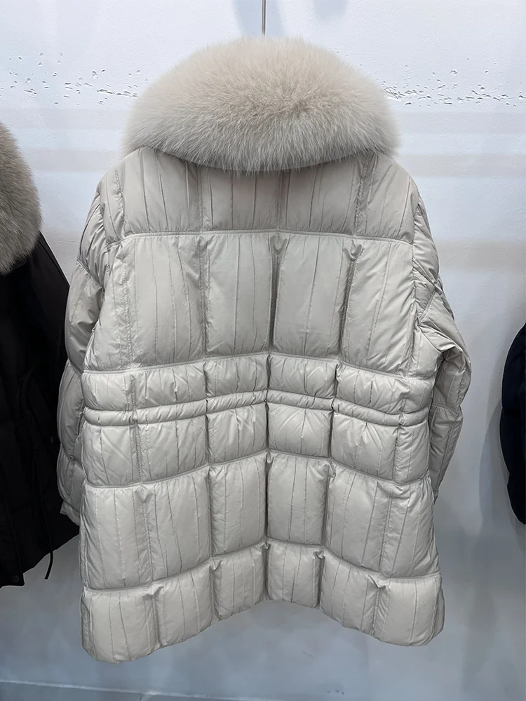 Moda feminina inverno quente puffer jaquetas gola de pele de raposa natural real ganso para baixo jaquetas casaco grosso cusual outwear roupas
