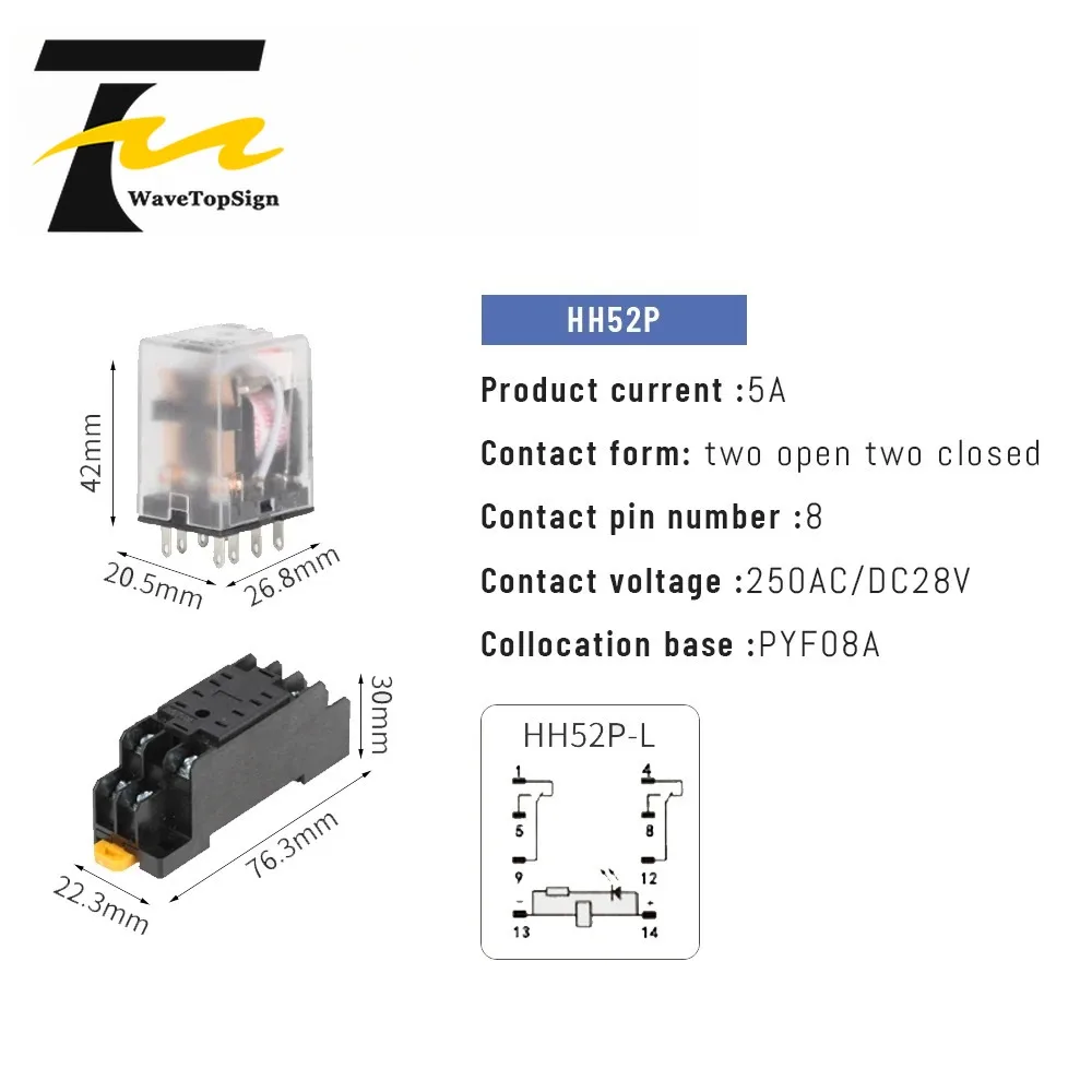 wavetopsign Intermediate Relay 220v Ac Dc 24v 12v Hh52p 54p Small Relay 8 Pin 14 Pin