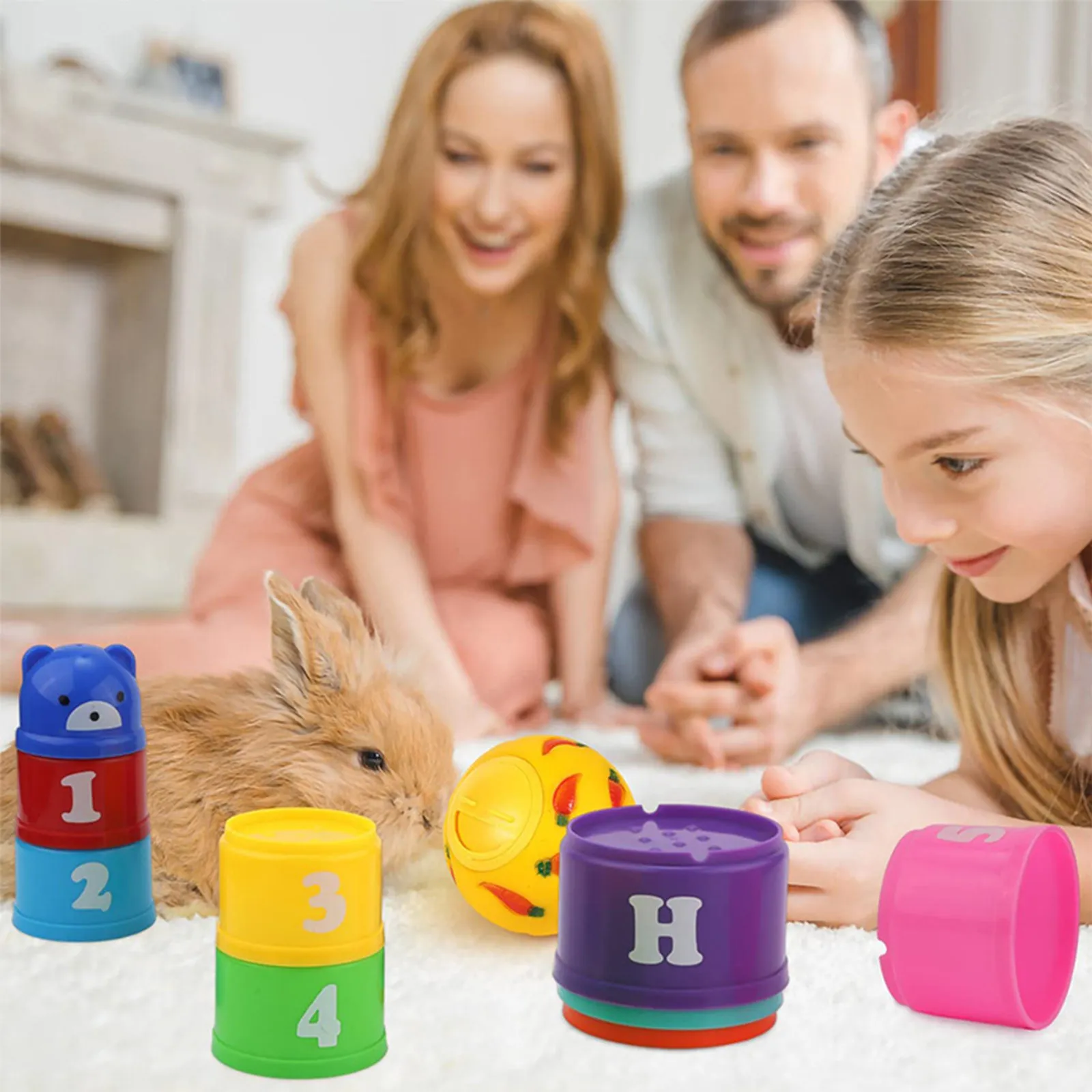 1Set Rabbits Stackable Cups Durable Rainbow Colors Plastic Reusable Food Holder for Bunnies Cups for Rabbits Cup