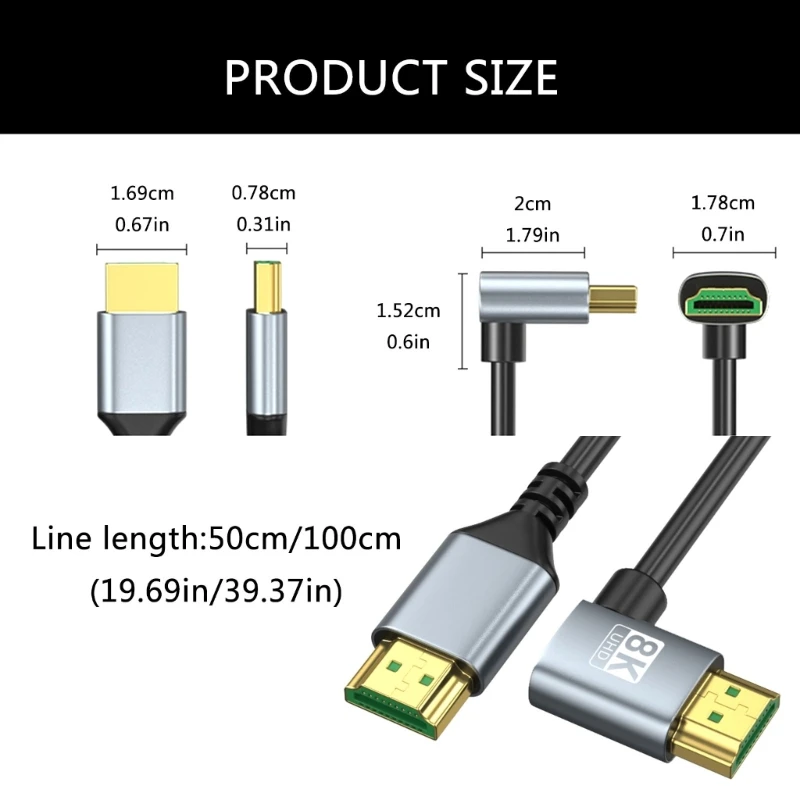 2.1 Version 8K 60hz Video Cable 60Hz Angled Plugs for Fast Streaming Display Dropship