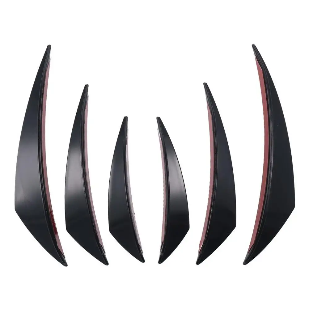 6pcs Soft Rubber (PVC) Car Spoiler Canards Kit 135*105mm, 170*130mm, 205*150mm Black Auto Front Bumper Lip Splitter