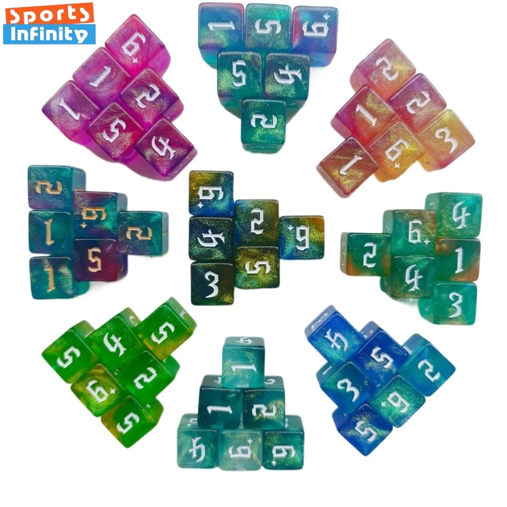 

10pcs/set 6-sided Square Corner Digital Dice Kit 16MM Multi-color Transparent Dnd Dice Set D6 Dice for Board Game Entertainment
