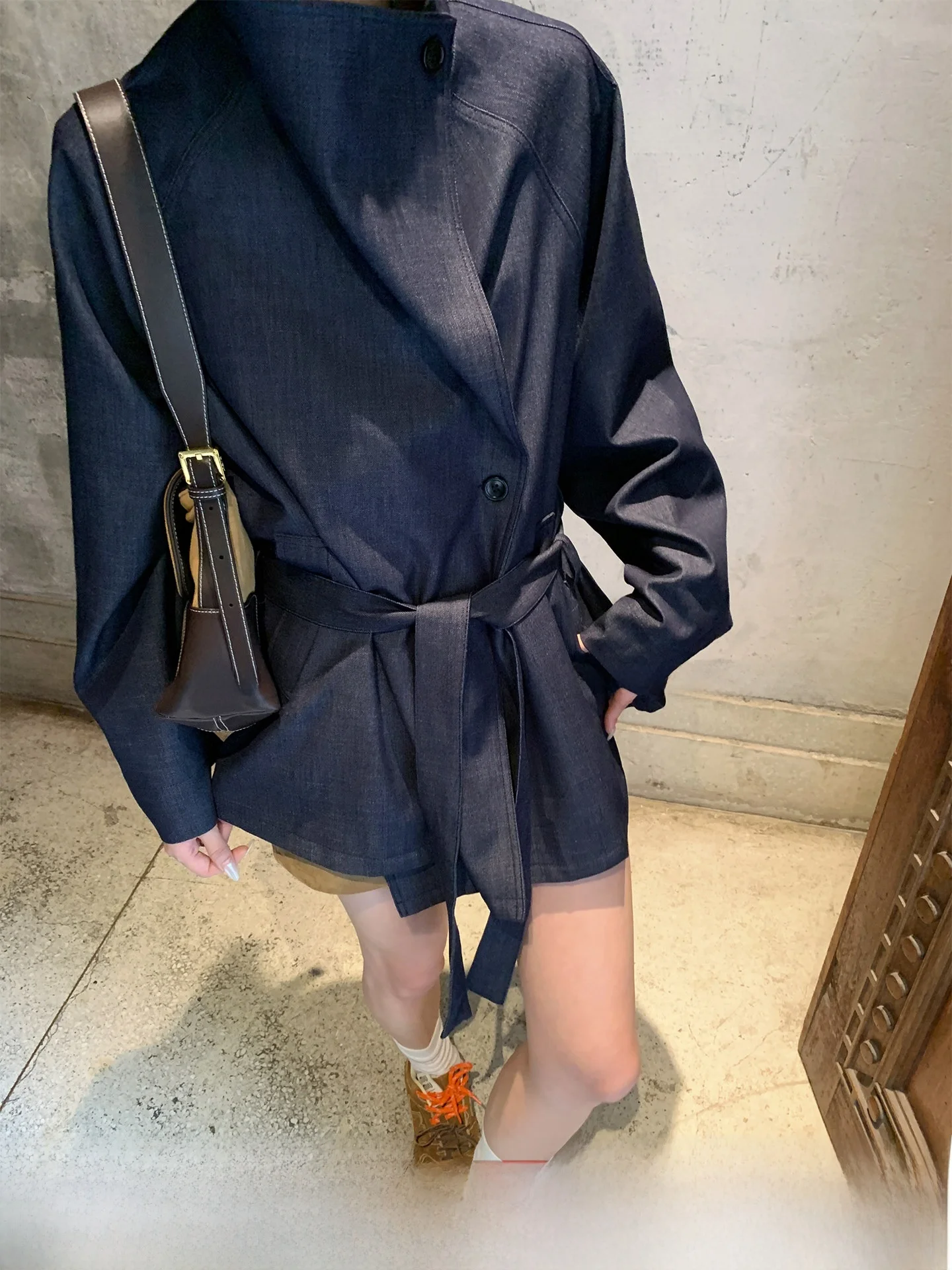 

Женское пальто GV Big Brother с джинсовой текстурой и воротником-стойкой, модная осенняя новинка, универсальная верхняя одежда с длинными рукавами