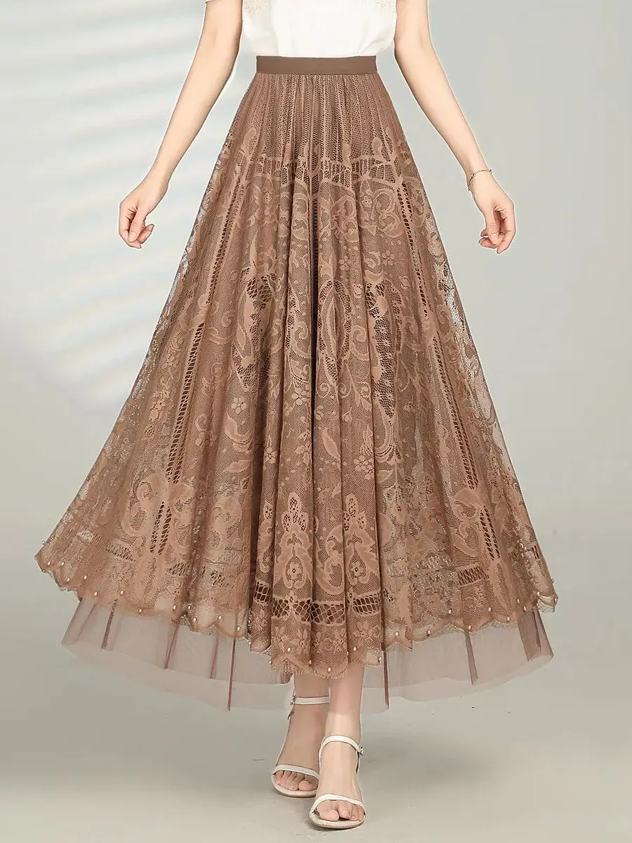 LOUIS YAO-falda de malla de encaje para mujer, falda elegante con forma de paraguas, Jacquard, a la moda, primavera, 2024