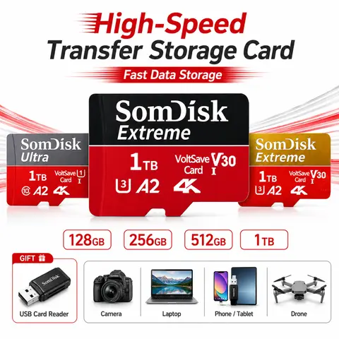 Micro TF SD Memory Card 128GB 256GB 512GB Fast Transfer Storage Sd Memory Card for Phone PC Laptop