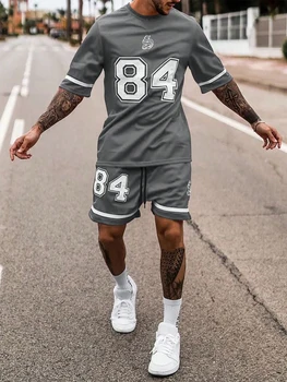 84 baskılar erkek 2-Pcs rahat moda kıyafet şık yaz egzersizler için Trendy kısa kollu tişört şort takımı Athleisure giymek