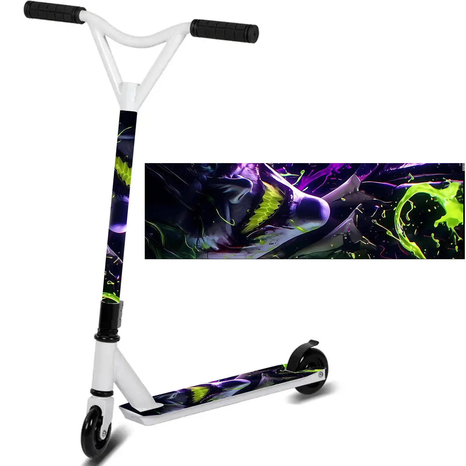 

1 фиолетово-зеленая наклейка с изображением приливной волны, трендовая наклейка для самоката, наклейка для скейтборда, подходит для самокатов, скутеров, портативных складных самокатов.