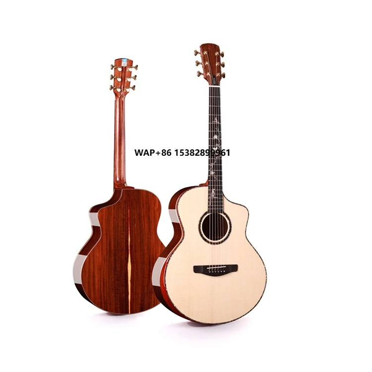 

Wholesale Factory OEM High Quality 41" Cutaway All Solid Spruce Acoustic Guitar with Pickguards Beautiful Pattern M-400JF